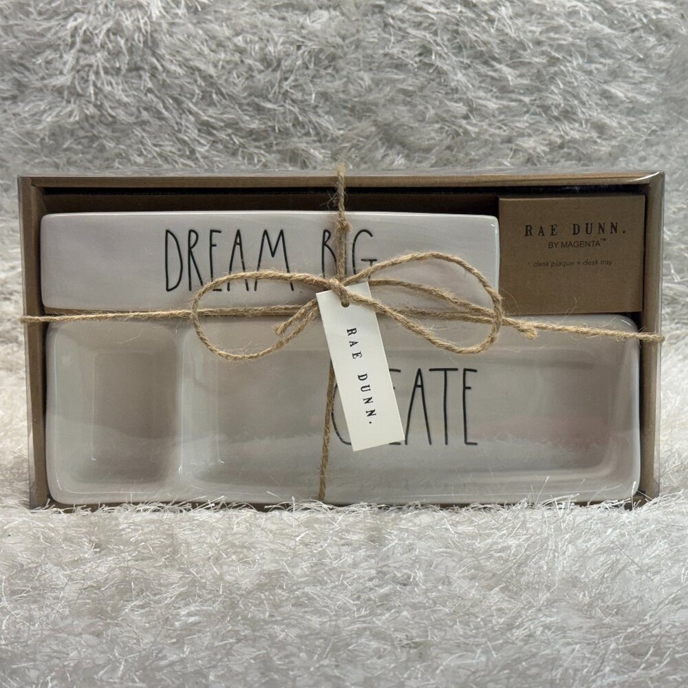 Rae Dunn by Magenta Desk Set "DREAM BIG & CREATE" Plaque & Tray